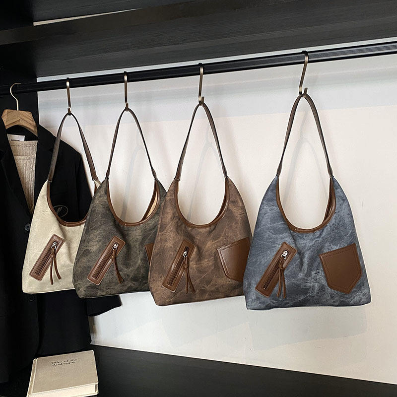 Vintage Textured Leather Shoulder Hobo Bag for Women