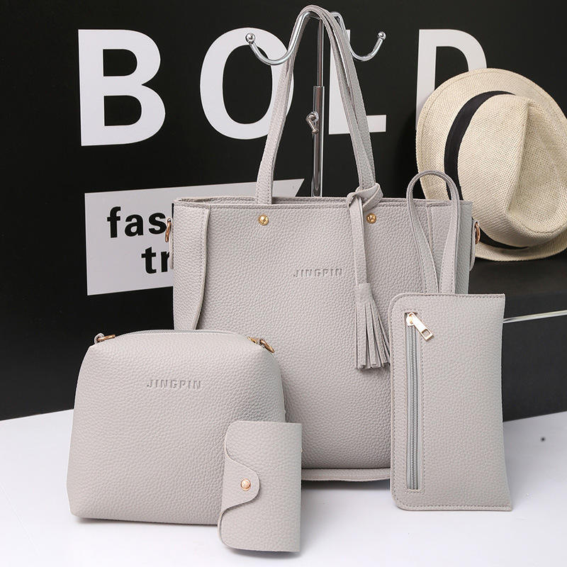 Premium 4-in-1 Luxury Women's Handbag Set in Light Grey